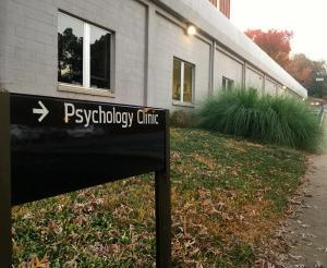 Psychology clinic sign outside of the psychology clinic building