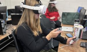 Student using VR headset